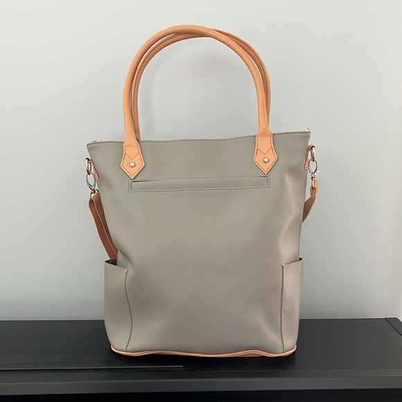 Clothes It All St Tropez Collection Grey Leather Tote by Joy Mangano - Picture 2 of 10